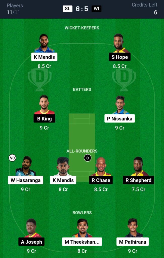 SL vs WI Dream11 Prediction 2nd T20I