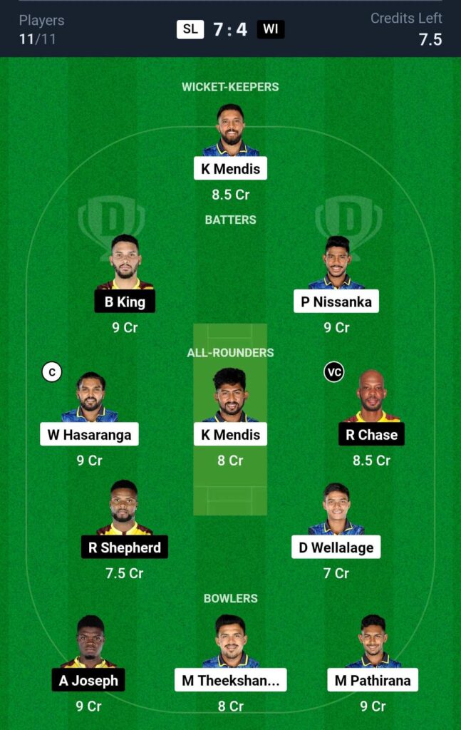 SL vs WI Dream11 Prediction