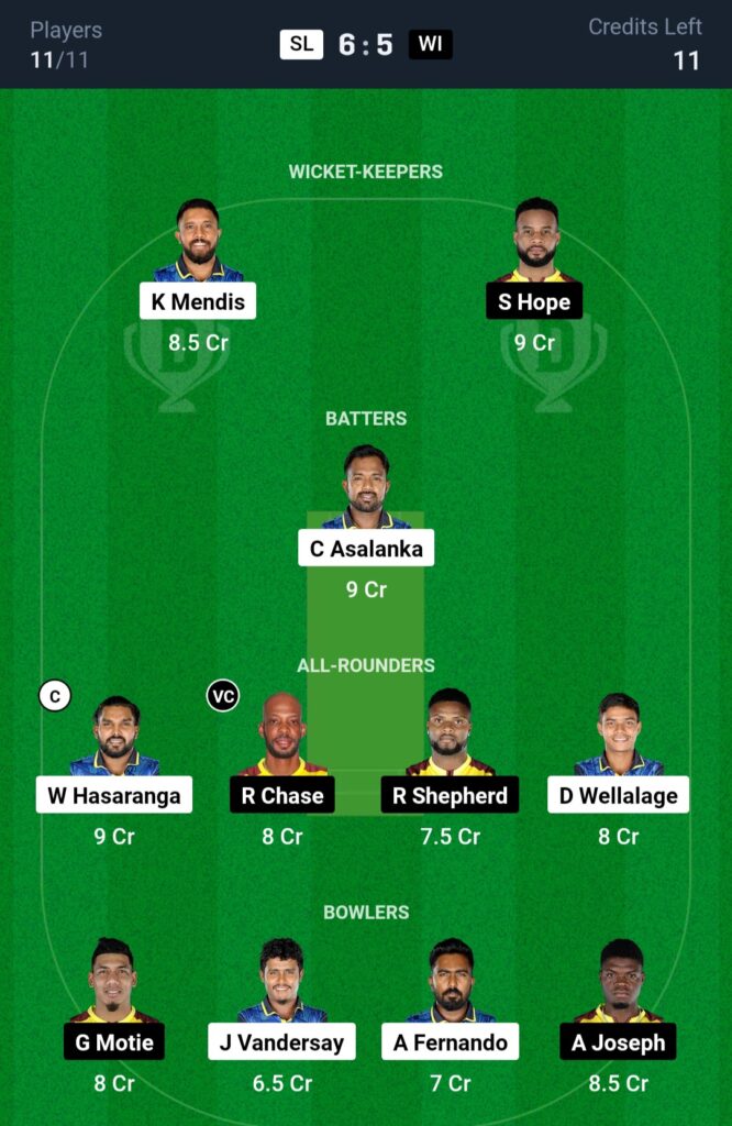 SL vs WI Dream11 Team Prediction 2nd ODI