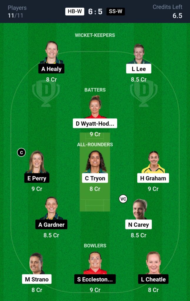 HB W vs SS W Dream11 Team Prediction