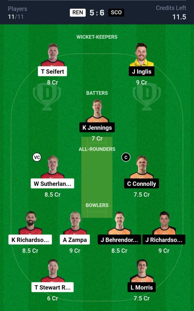 REN vs SCO Dream11 Prediction