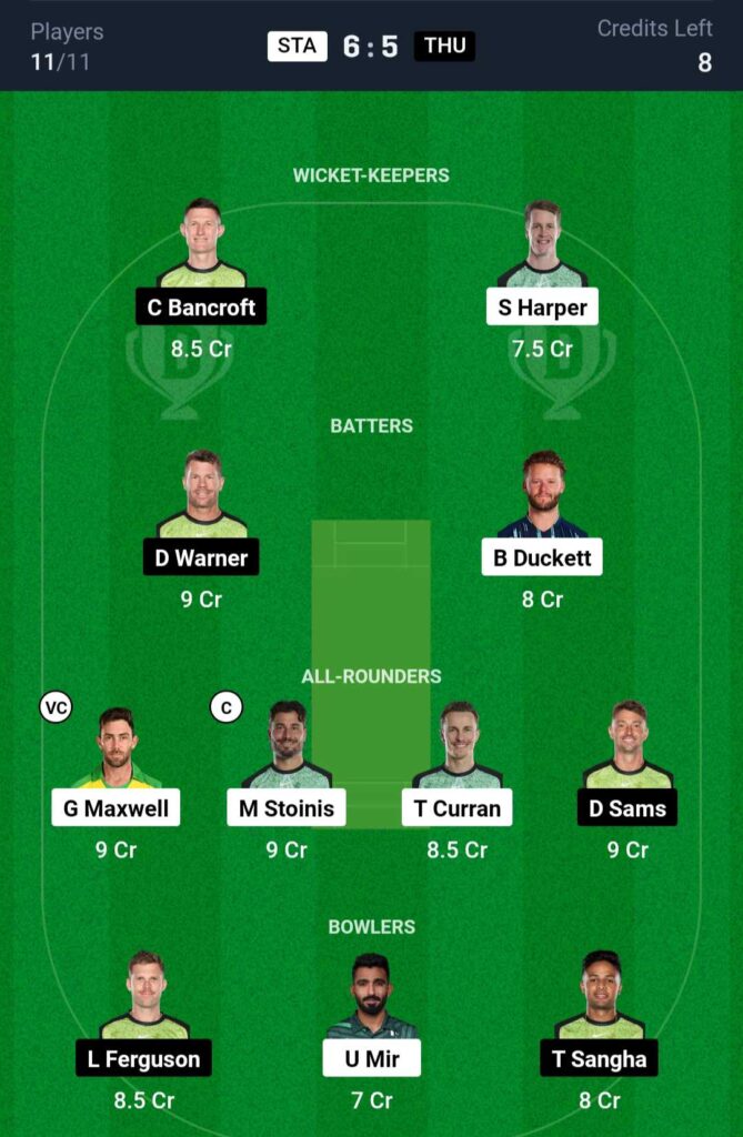 STA vs THU Dream11 Team Prediction