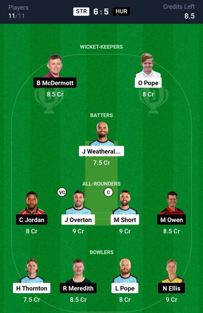 STR vs HUR Dream11 Prediction