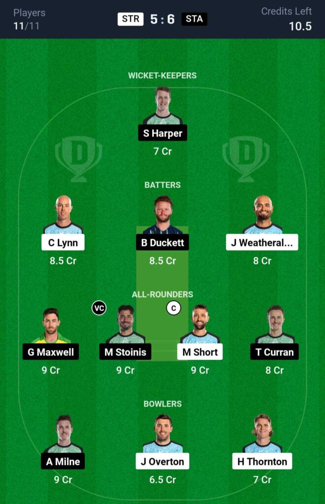 STR vs STA Dream11 Prediction Today Match