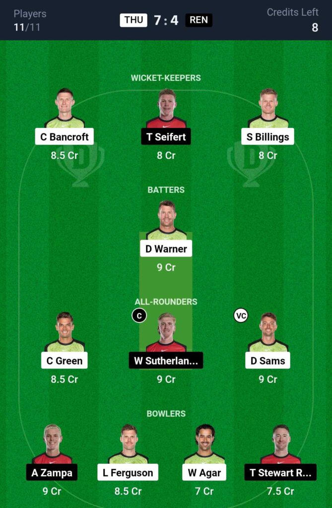 THU vs REN Dream11 Team Prediction