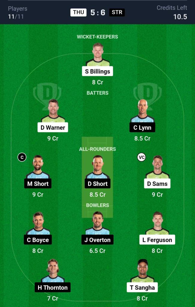 THU vs STR Dream11 Team Prediction