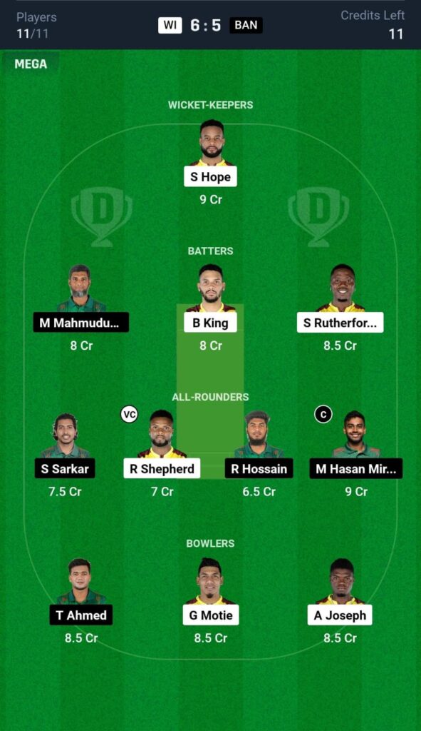 WI vs BAN Dream11 Prediction 2nd ODI