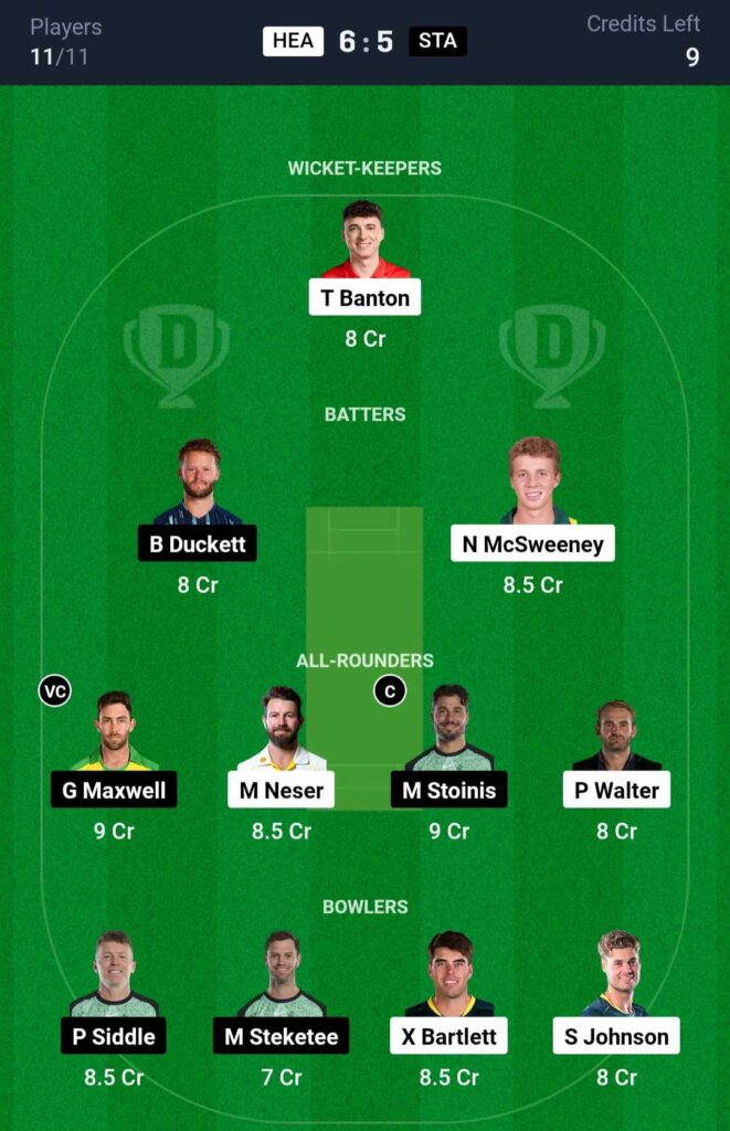 HEA vs STA Dream11 Prediction Today Match