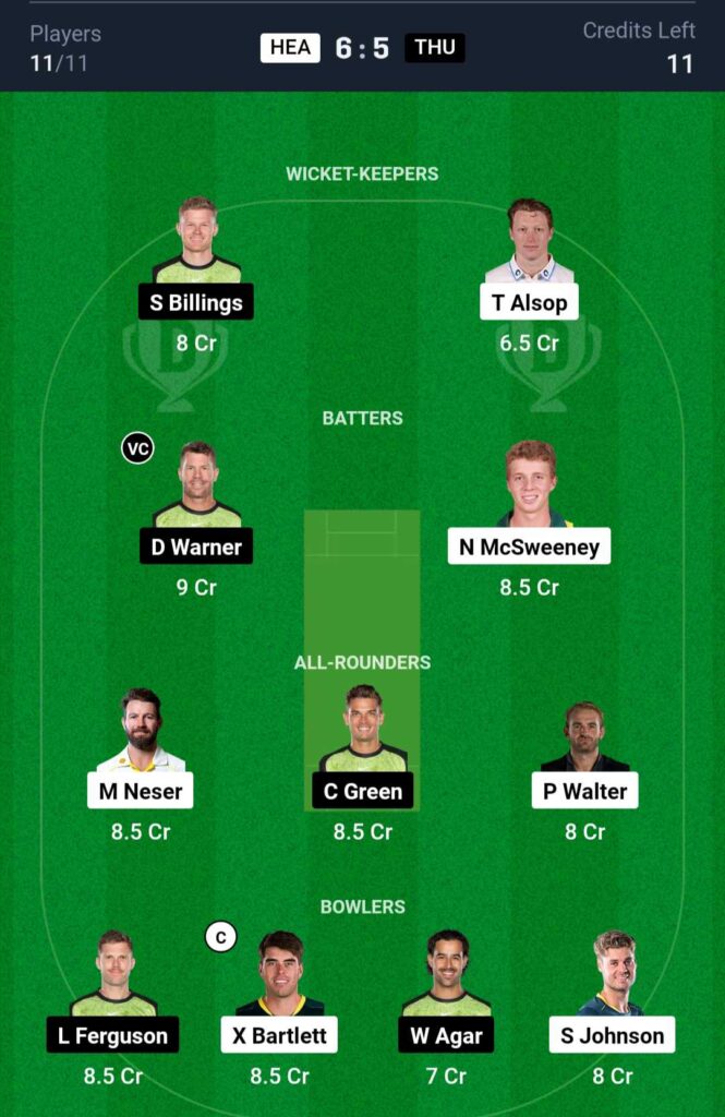 HEA vs THU Dream11 Team Prediction BBL