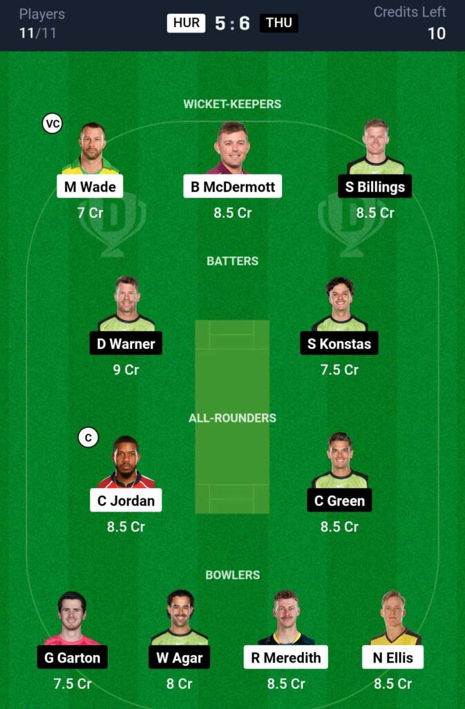 HUR vs THU Dream11 Prediction