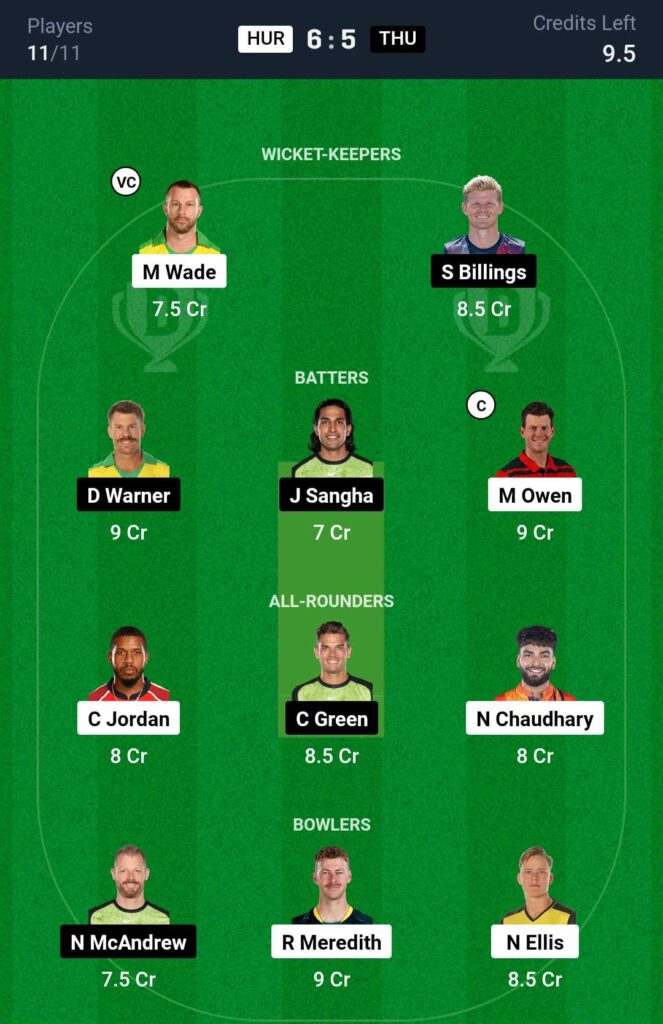 HUR vs THU Dream11 Prediction Final Match BBL