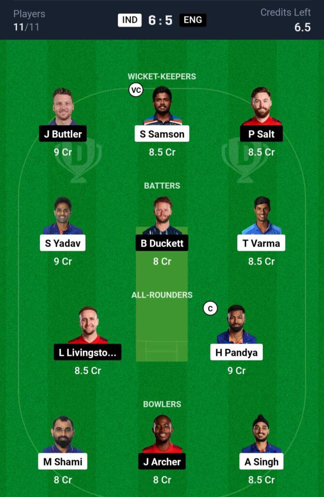 IND vs ENG Dream11 Prediction 1st T20I