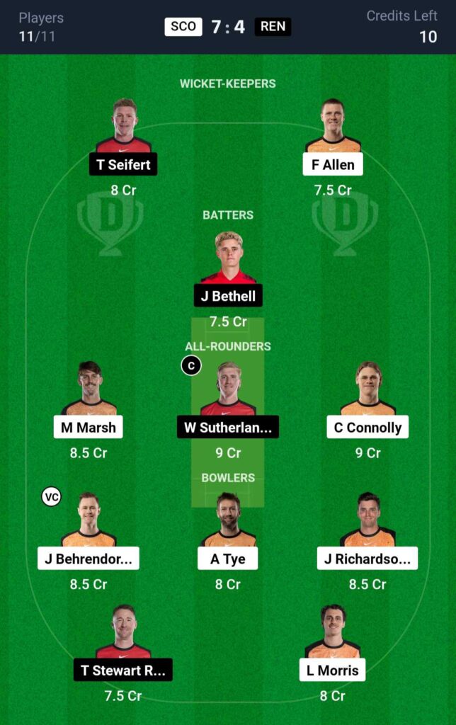 SCO vs REN Dream11 Prediction