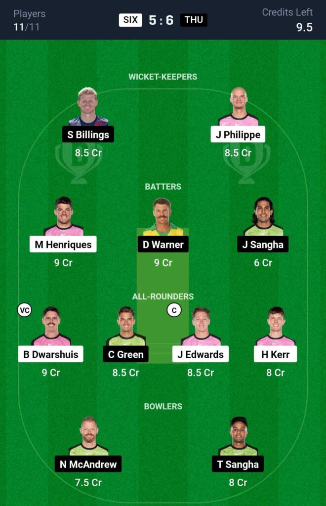 SIX vs THU Dream11 Prediction