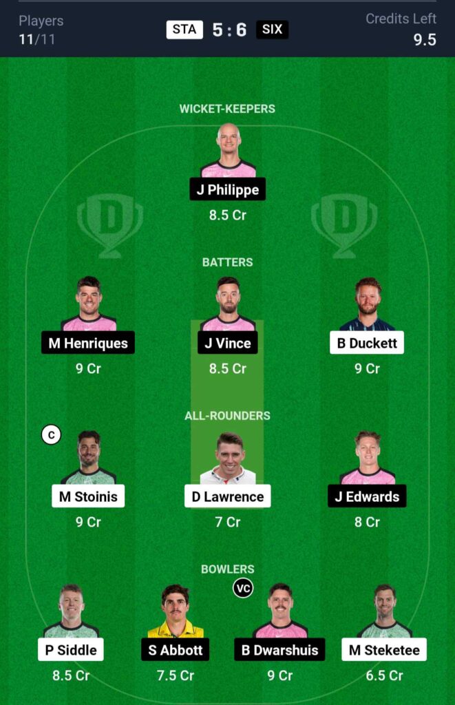 STA vs SIX Dream11 Team Prediction