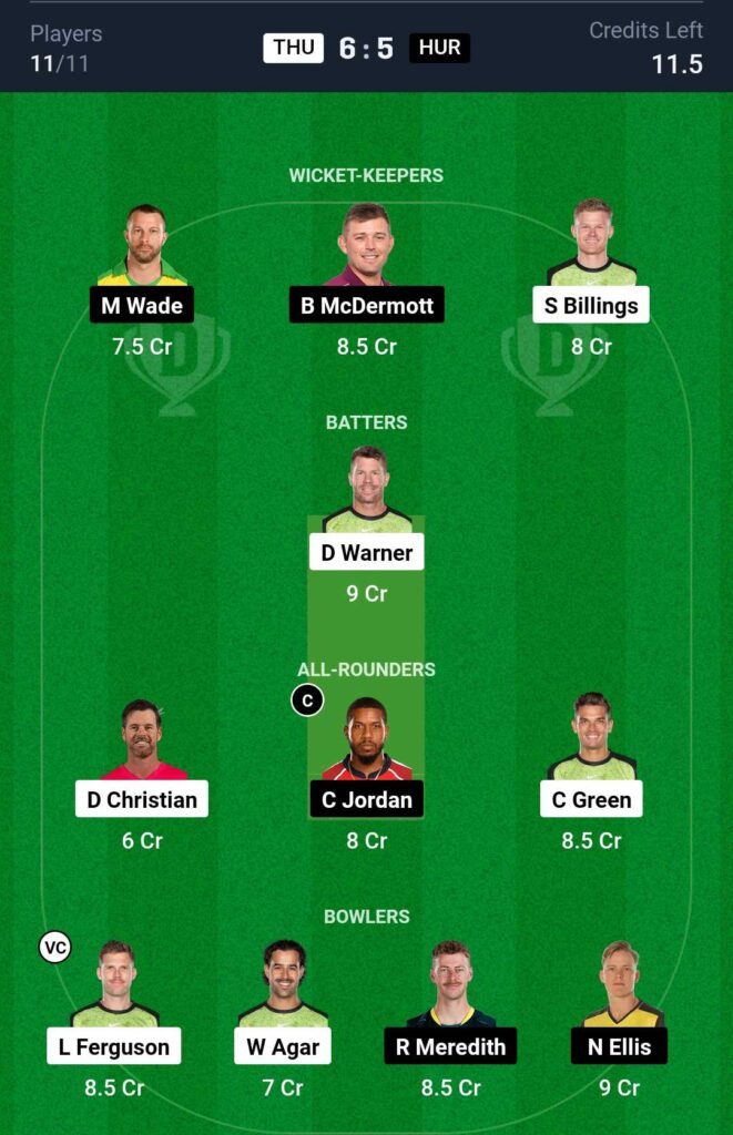 THU vs HUR Dream11 Prediction