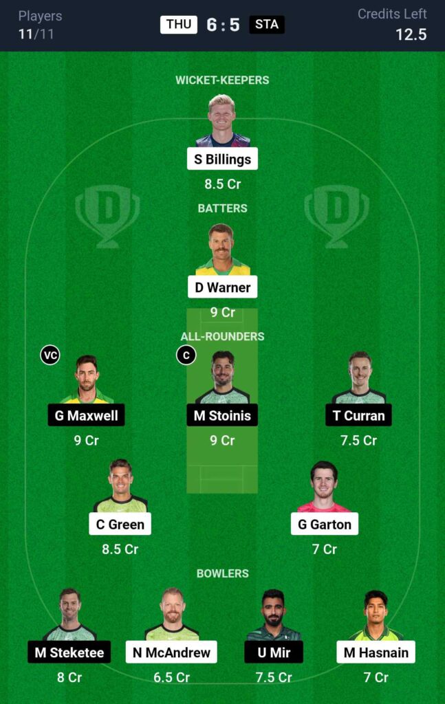 THU vs STA Dream11 Prediction