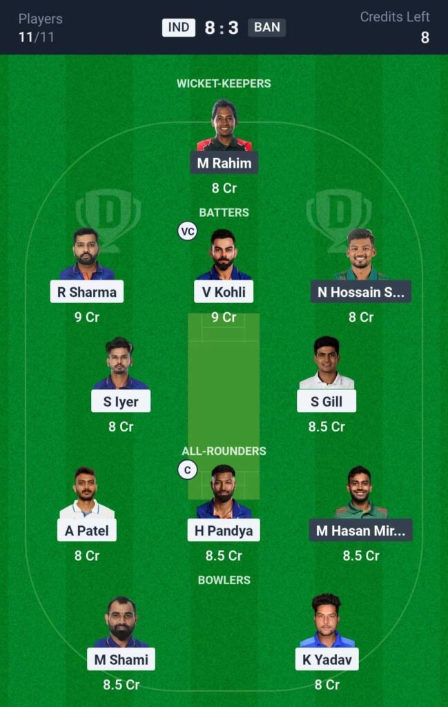 BAN vs IND Dream11 Prediction 2nd Match