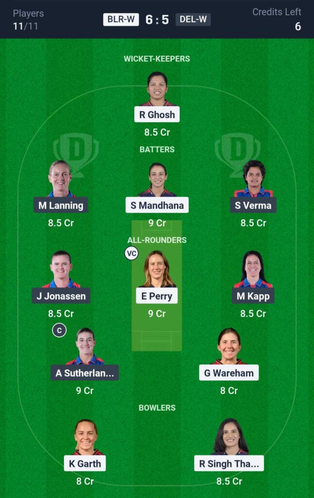 BLR W vs DEL W Dream11 Team Prediction