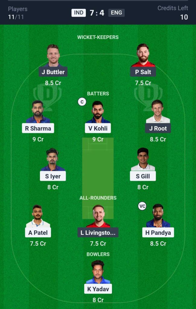 IND vs ENG Dream11 Prediction 3rd ODI