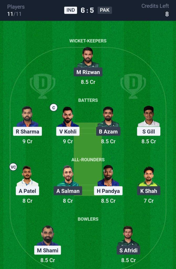 IND vs PAK Dream11 Team Prediction