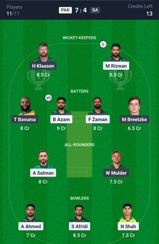 PAK vs SA Dream11 Team Prediction