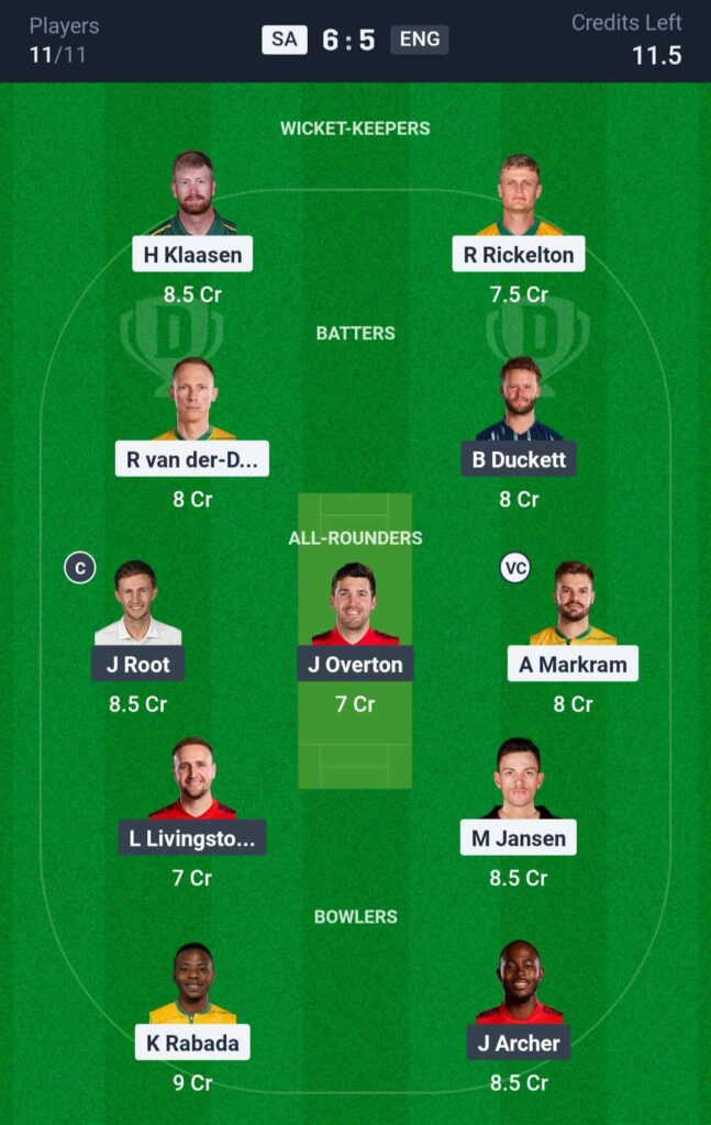 SA vs ENG Dream11 Prediction