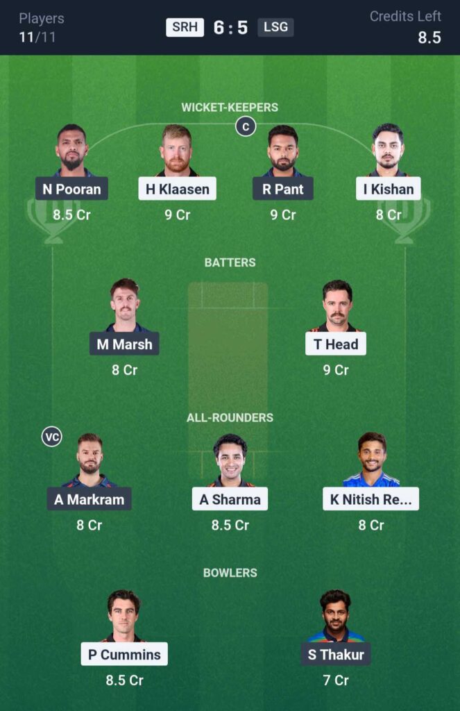 SRH vs LSG Dream11 Prediction