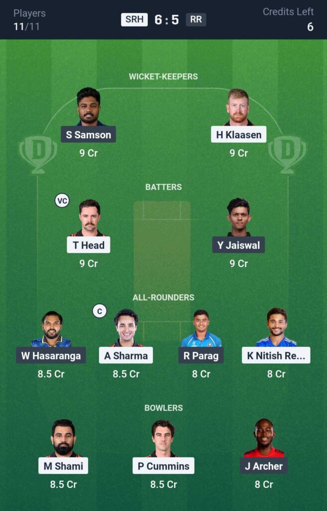 SRH vs RR Dream11 Team Prediction 2nd Match IPL 2025