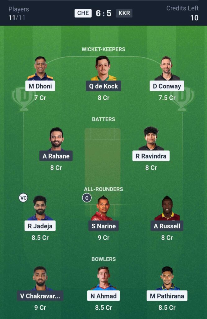 CHE vs KKR Dream11 Prediction