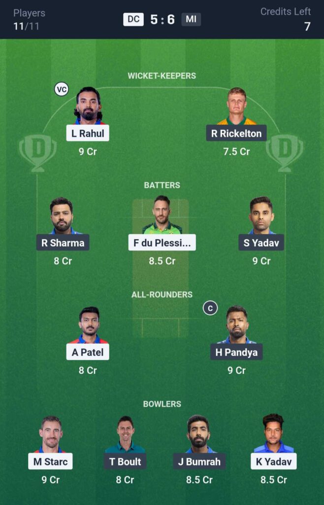 DC vs MI Dream11 Prediction