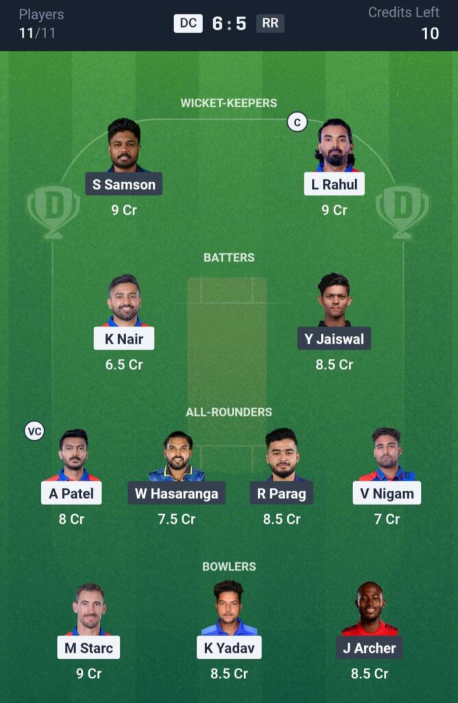 DC vs RR Dream11 Prediction