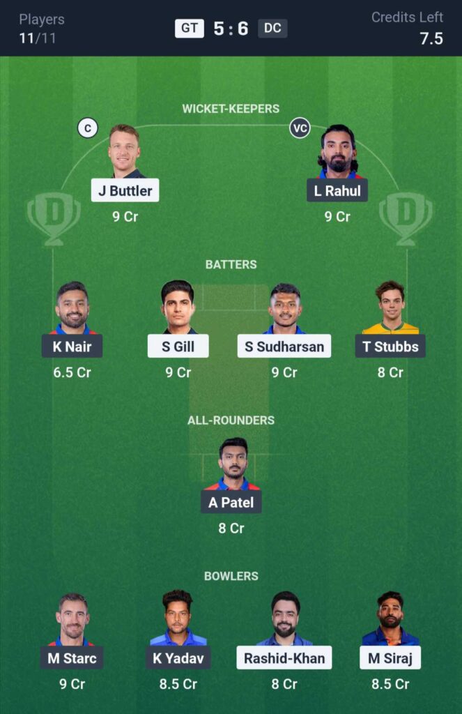 GT vs DC Dream11 Prediction