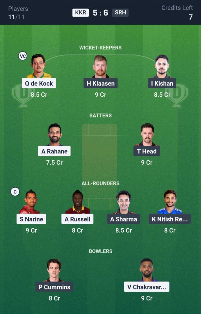 KKR vs SRH Dream11 Prediction