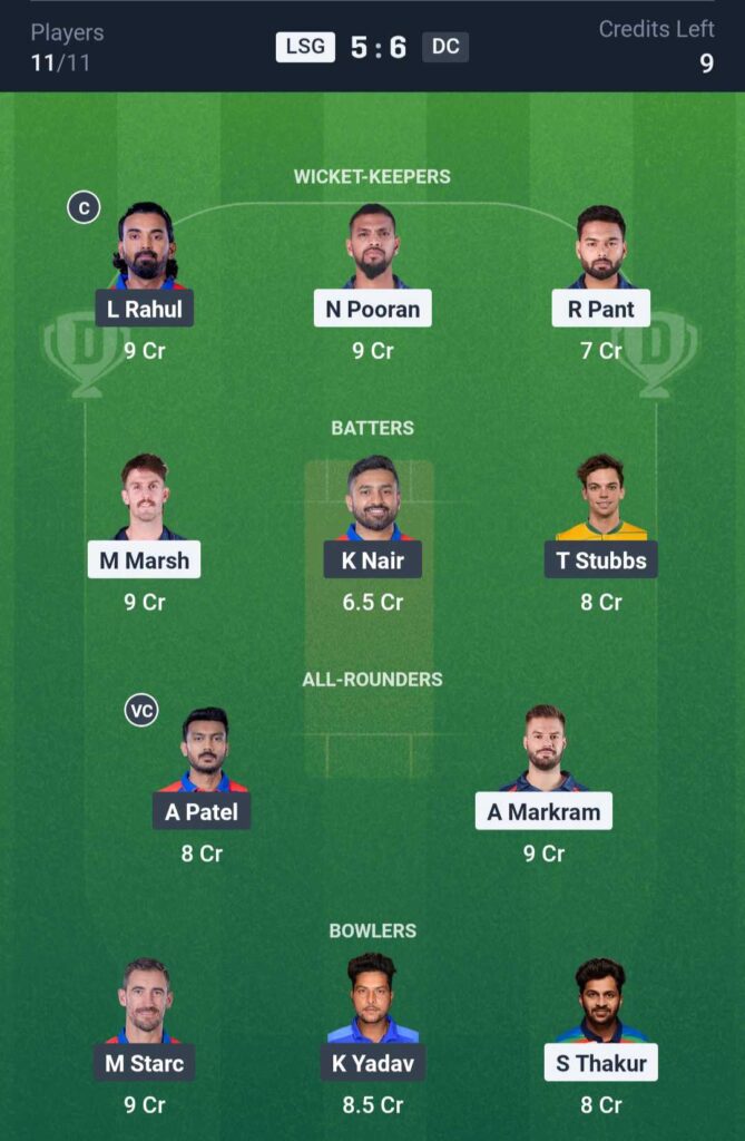 LSG vs DC Dream11 Prediction