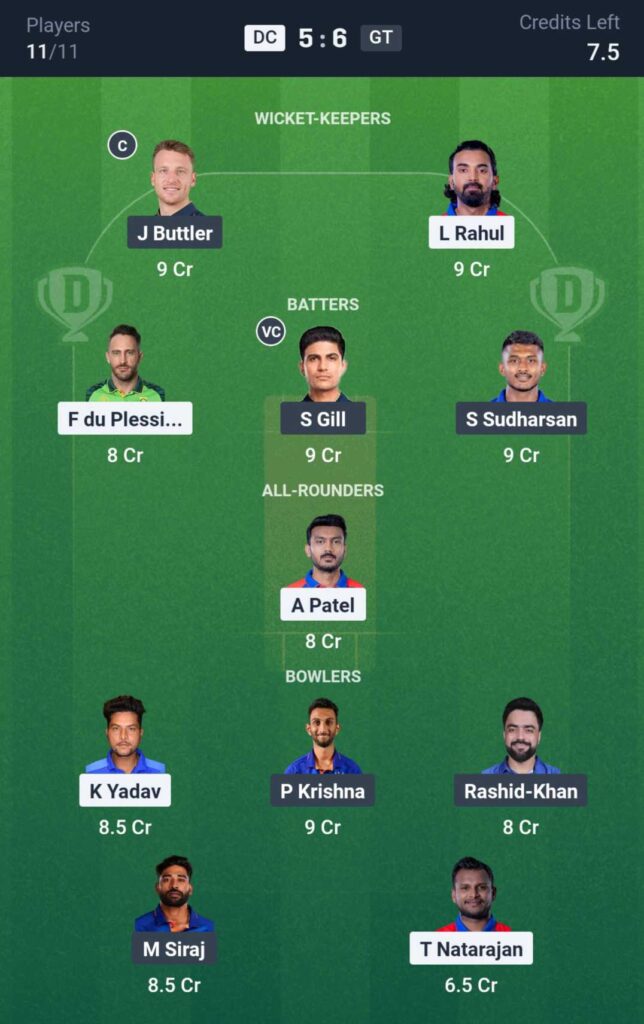 DC vs GT Dream11 Team Prediction