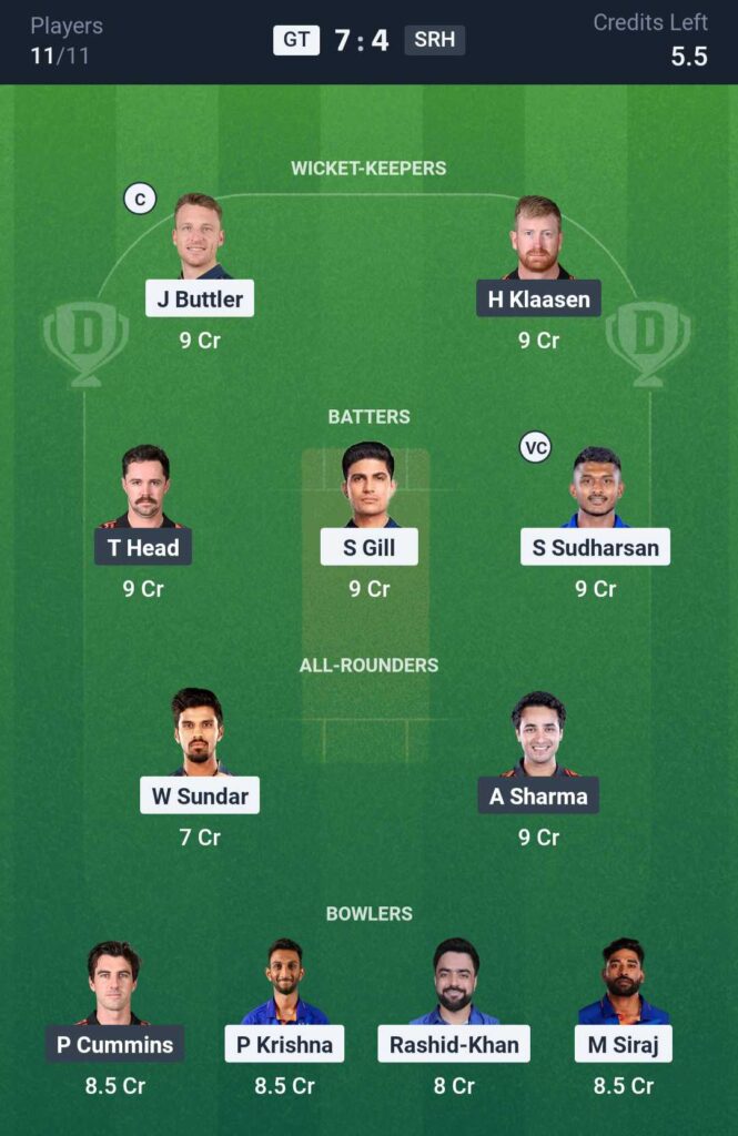 GT vs SRH Dream11 Prediction