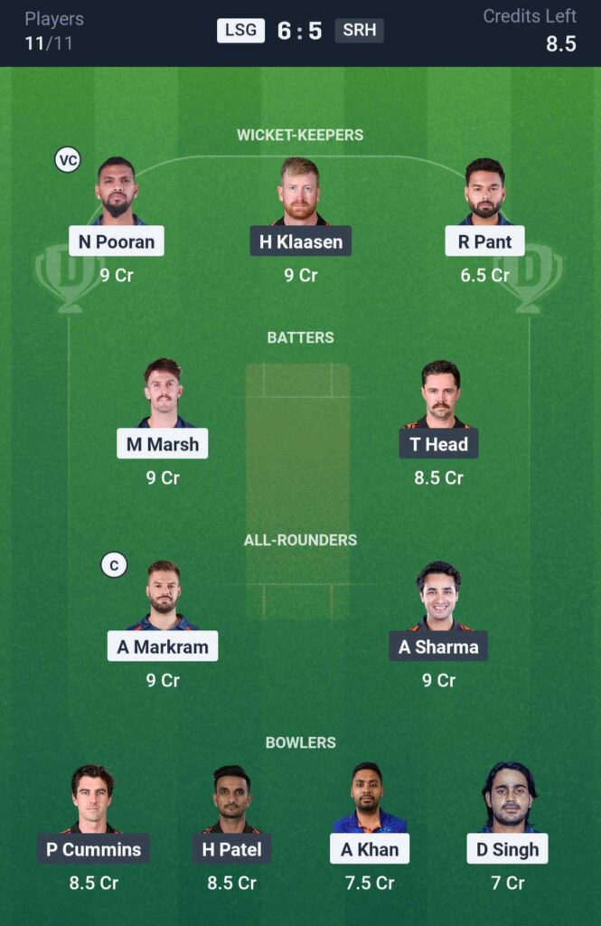 LSG vs SRH Dream11 Prediction Today Match