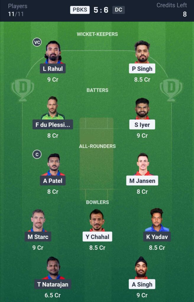 PBKS vs DC Dream11 Prediction