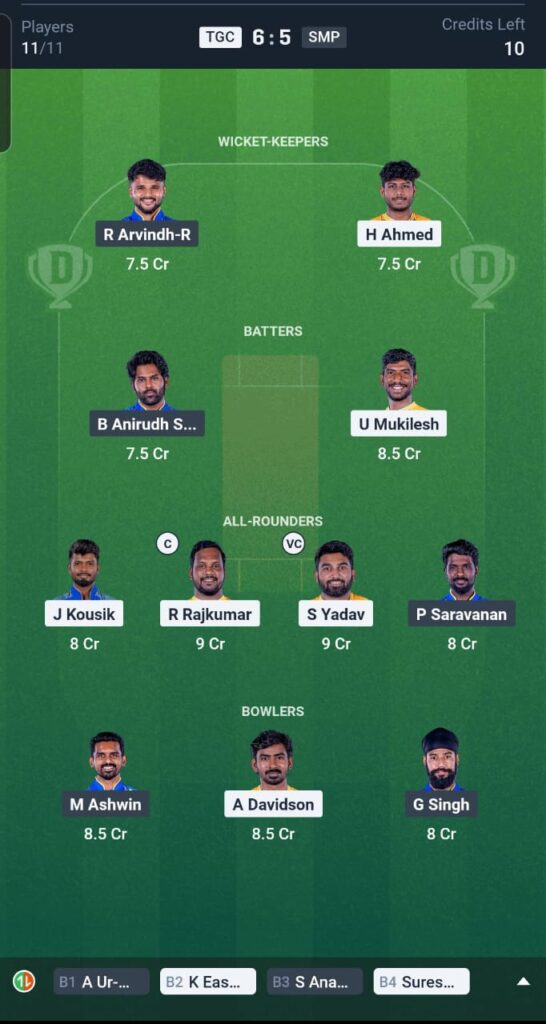 TGC vs SMP Dream11 Team