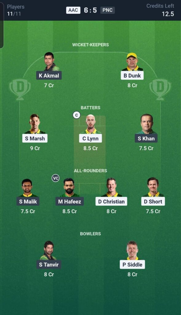 AAC vs PNC Dream11 Team 14th Match