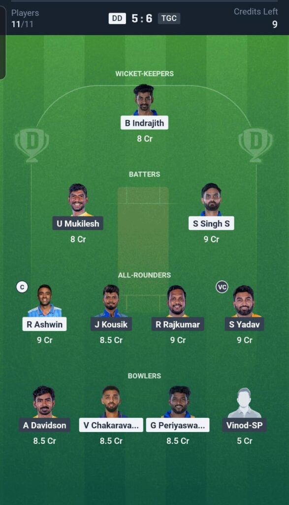 DD vs TGC Dream11 Team Eliminator Match