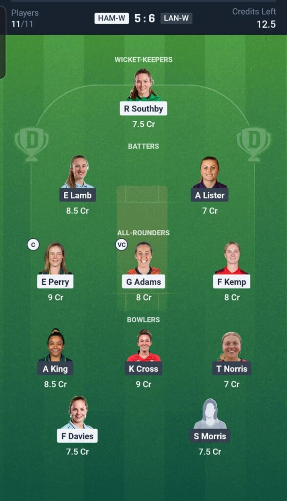 HAM-W vs LAN-W Dream11 Team 43rd Match
