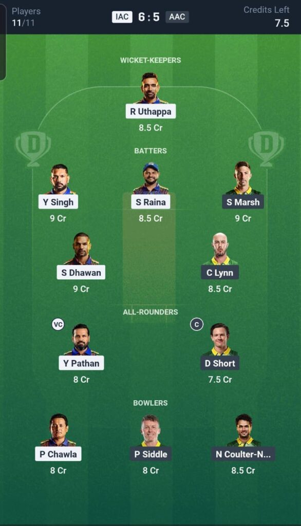 IAC vs AAC Dream11 Team 10th Match