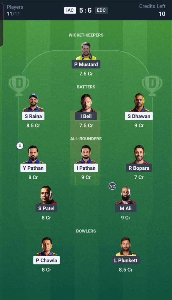 IAC vs EDC Dream11 Team 13th Match