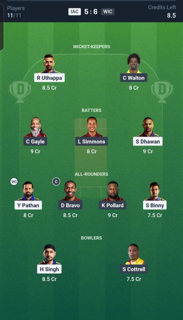IAC vs WIC Dream11 Team 15th Match