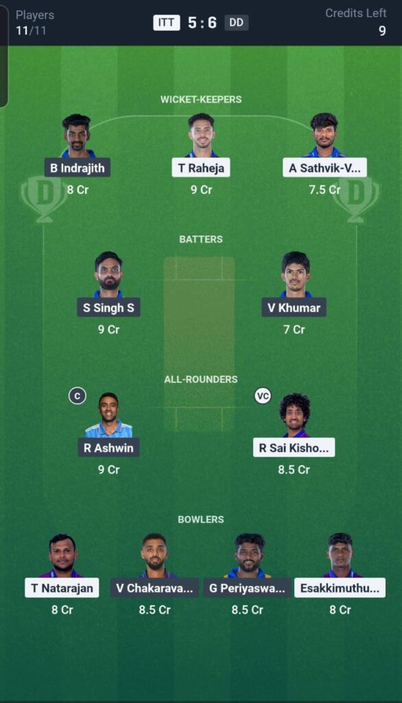 ITT vs DD Dream11 Team Final Match
