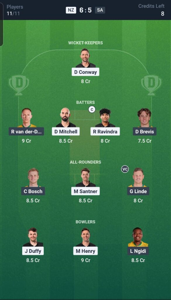 NZ vs SA Dream11 Team 5th T20I