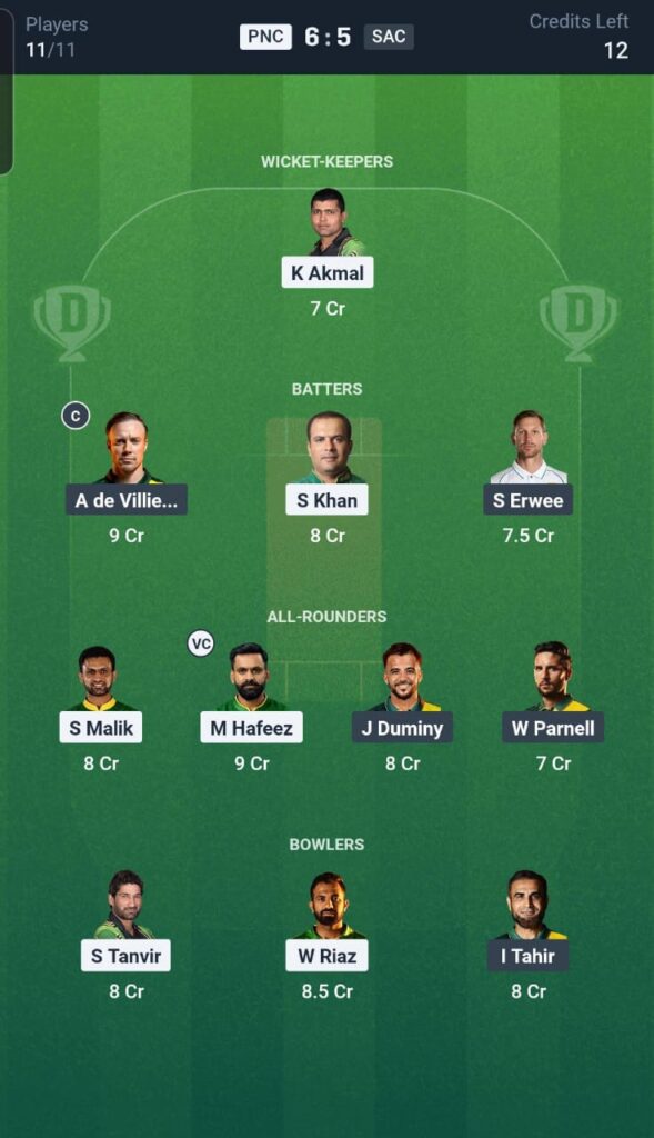 PNC vs SAC Dream11 Team 9th Match