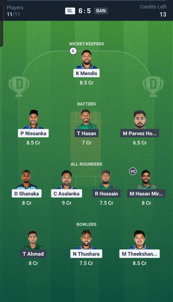 SL vs BAN Dream11 Prediction